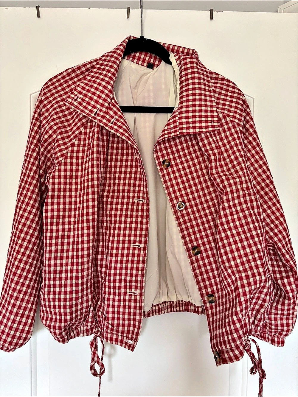 Women's Gingham Bomber Jacket in Red & White